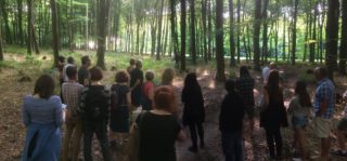 group people attending a sound installation in Kings Wood