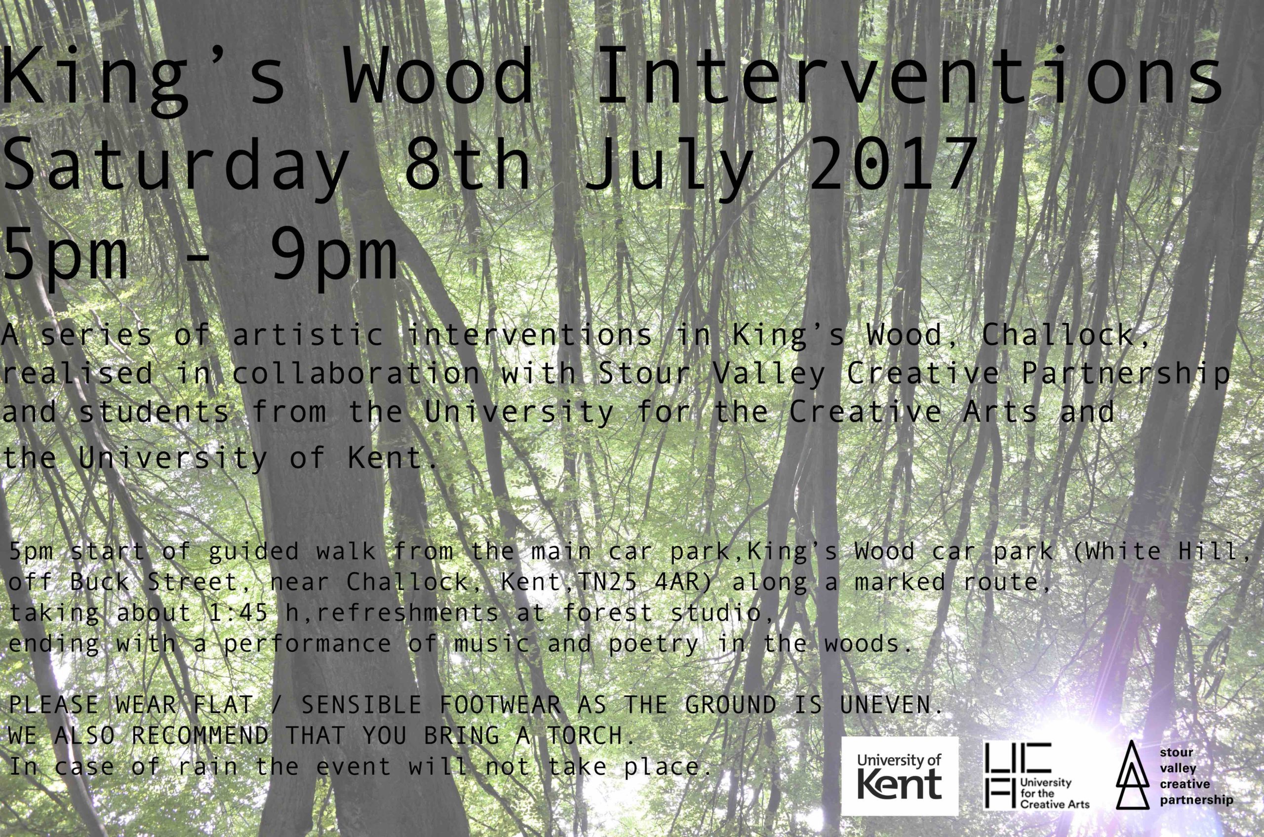 Poster for King's wood event Saturday July 8th 5-9pm