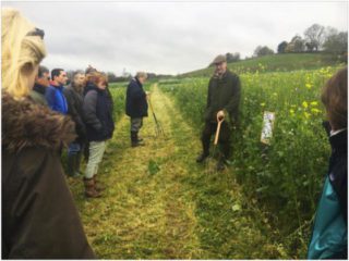 farmerexplaining cover crops to group outdoors