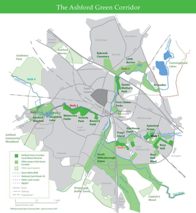 map Ashford Green Corridor + walking routes