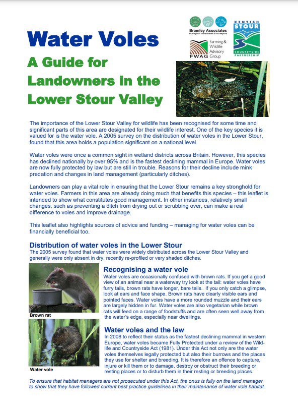 Cover of Water Voles publication for landowners