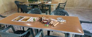 table with art materials